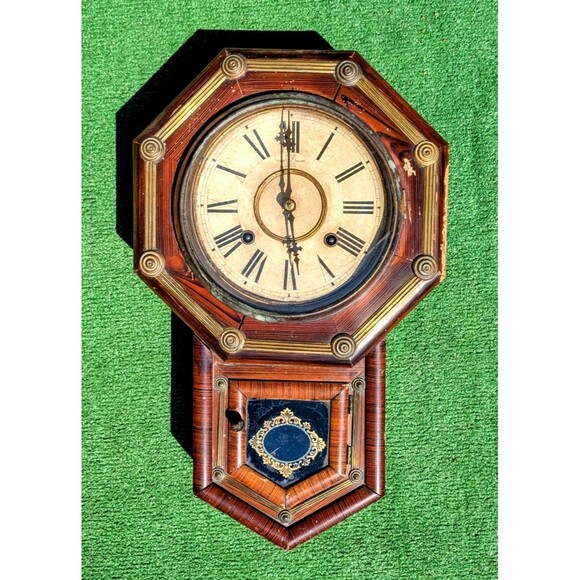 BROKEN Vintage MCM 1950's Nozaki Antique Japanese Yoshikawa TradeMark Wall Clock - Picture 1 of 7